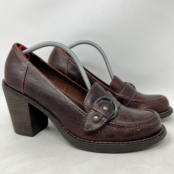 Mia Vintage Y2K Brown Chunky Loafer Shoes Block Heel size 8 - Picture 1 of 12